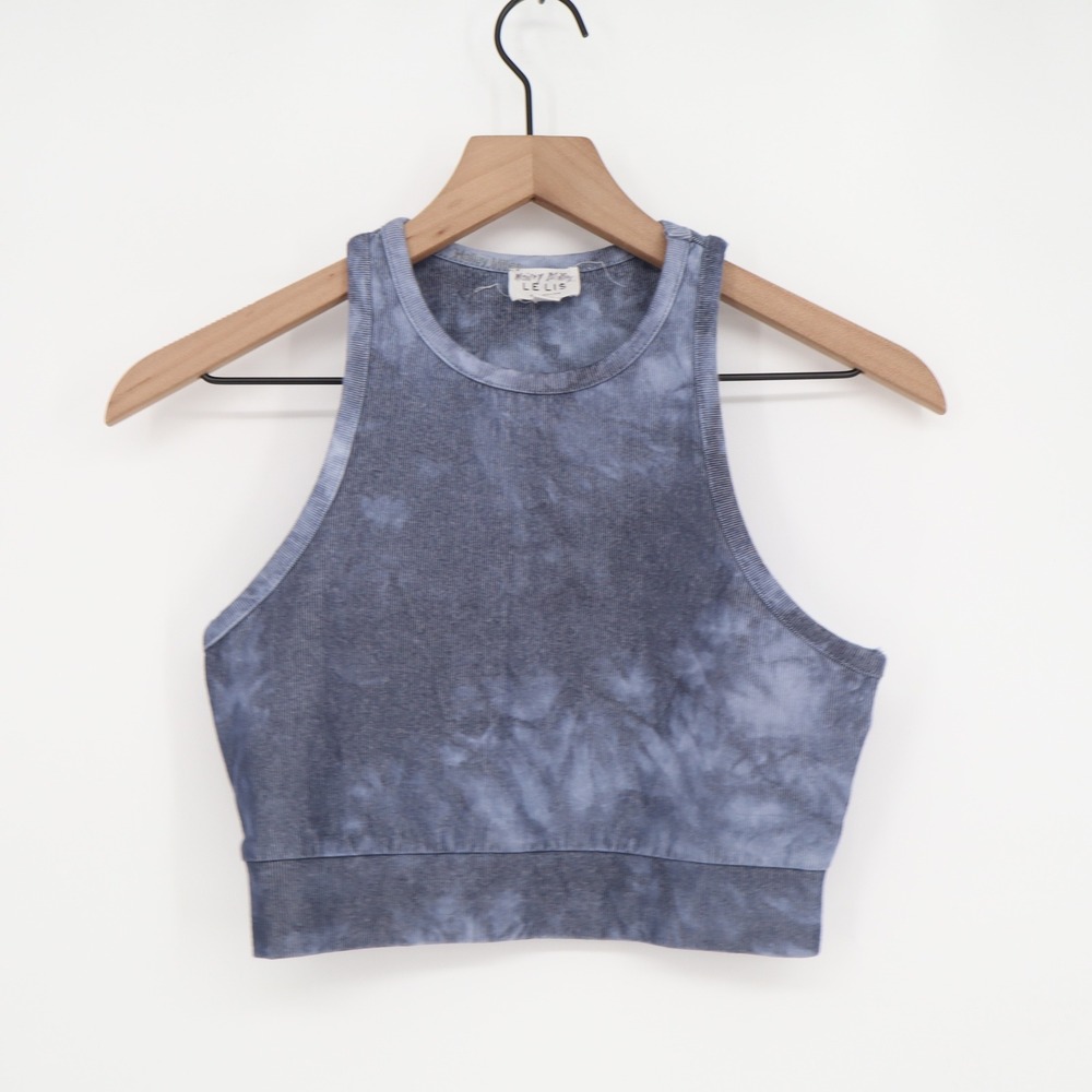 Le Lis Tank Top Womens S MT3603 Blue Tie Dye Ribbed Cropped Sleeveless Excellent